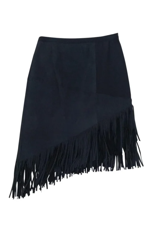Elie Tahari - Navy Lamb Leather Fringe Skirt Sz 6