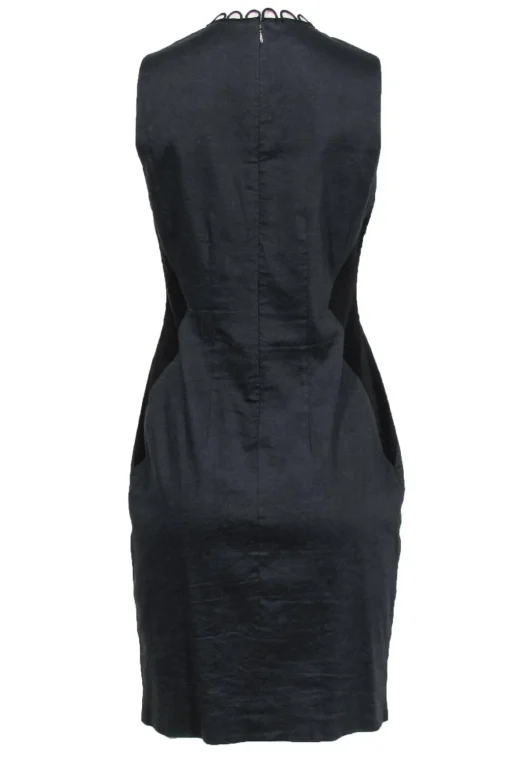 Elie Tahari - Navy Sleeveless Sheath Dress w/ Black Patchwork & Eyelet Trim Sz 8
