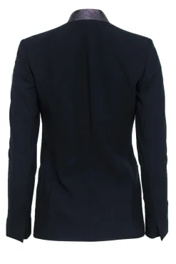 Elie Tahari - Navy Slim Blazer w/ Embossed Leather Collar Sz 0
