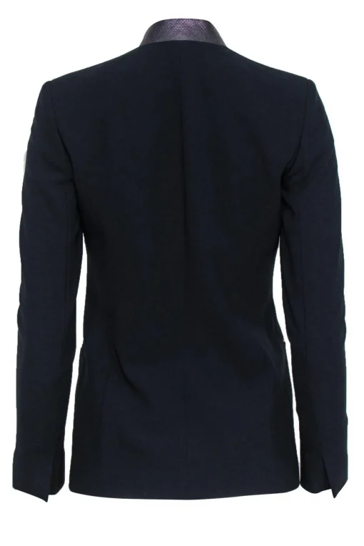 Elie Tahari - Navy Slim Blazer w/ Embossed Leather Collar Sz 0