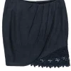 Elie Tahari - Navy Tweed Draped Skirt w/ Floral Lace Trim Sz 6