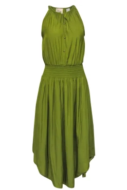 Elie Tahari - Pea Green Sleeveless Satin Midi Dress Sz S