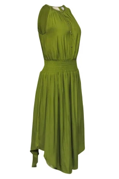 Elie Tahari - Pea Green Sleeveless Satin Midi Dress Sz S