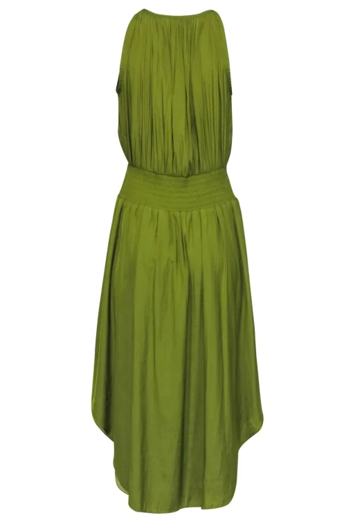 Elie Tahari - Pea Green Sleeveless Satin Midi Dress Sz S