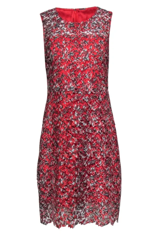 Elie Tahari - Red Floral Eyelet Lace Sheath Dress Sz 6