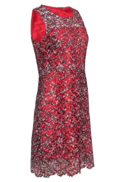 Elie Tahari - Red Floral Eyelet Lace Sheath Dress Sz 6