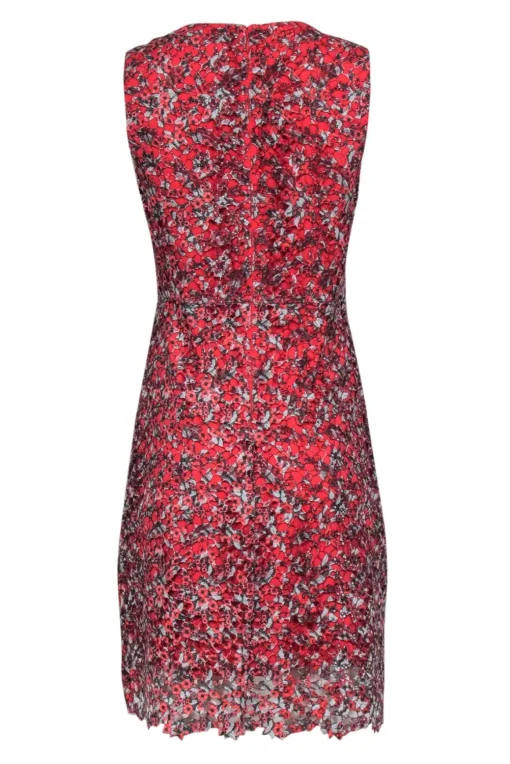Elie Tahari - Red Floral Eyelet Lace Sheath Dress Sz 6