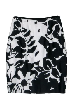 Elie Tahari - White & Black Floral Print Pencil Skirt Sz 4