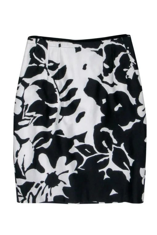 Elie Tahari - White & Black Floral Print Pencil Skirt Sz 4