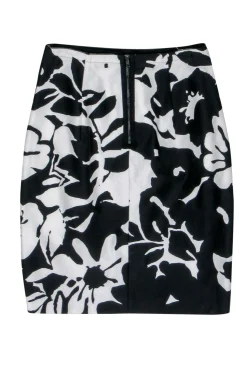 Elie Tahari - White & Black Floral Print Pencil Skirt Sz 4