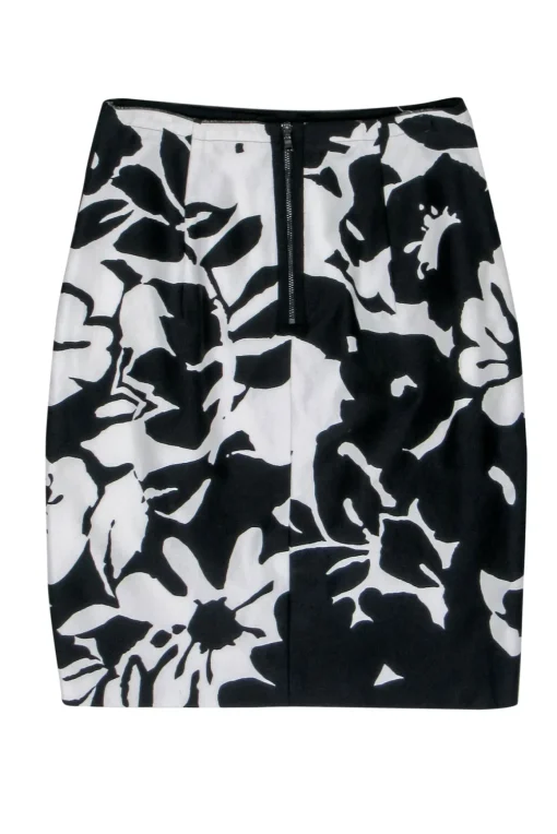 Elie Tahari - White & Black Floral Print Pencil Skirt Sz 4