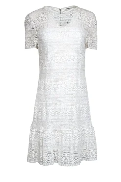 Elie Tahari - White Eyelet Lace Short Sleeve Dress Sz 12