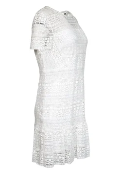 Elie Tahari - White Eyelet Lace Short Sleeve Dress Sz 12
