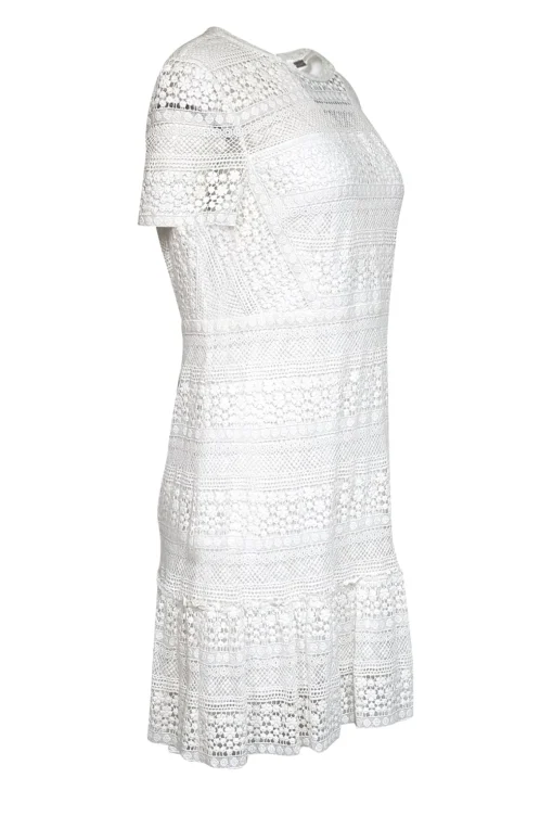 Elie Tahari - White Eyelet Lace Short Sleeve Dress Sz 12