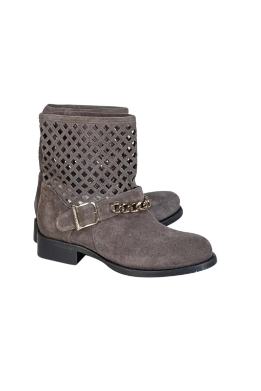 Elisabetta Franchi - Grey Suede Laser Cut Detail Short Boots Sz 8