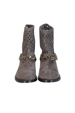 Elisabetta Franchi - Grey Suede Laser Cut Detail Short Boots Sz 8