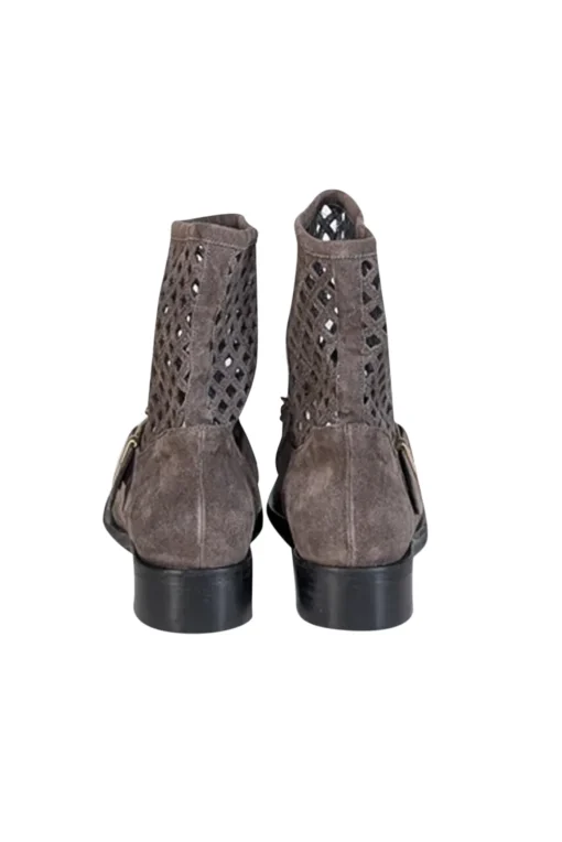 Elisabetta Franchi - Grey Suede Laser Cut Detail Short Boots Sz 8