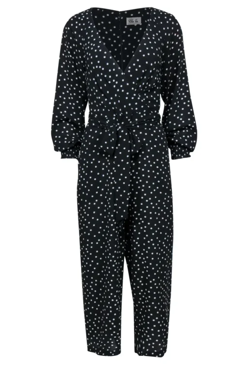 Eliza J - Black & White Polka Dot Wide Leg Belted Jumpsuit Sz 10