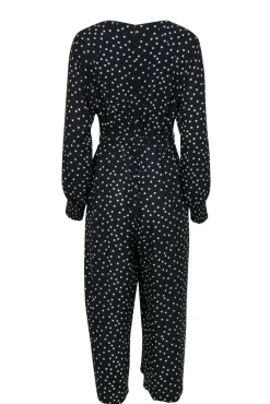 Eliza J - Black & White Polka Dot Wide Leg Belted Jumpsuit Sz 10