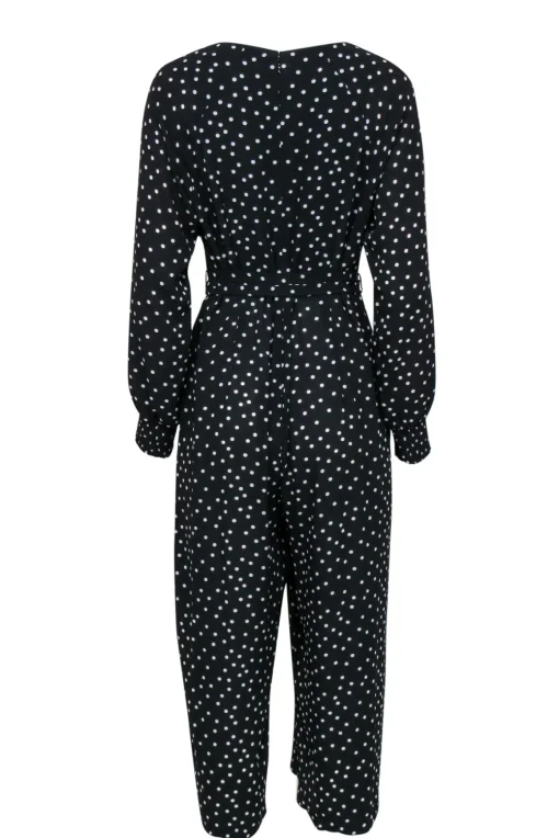 Eliza J - Black & White Polka Dot Wide Leg Belted Jumpsuit Sz 10