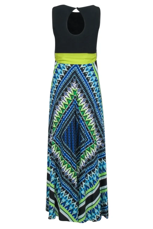 Eliza J - Black Sleeveless Bodice w/ Blue & Green Print Bottom Maxi Dress Sz 2P