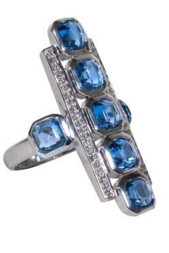 Elizabeth Showers - Sterling Silver Rectangular Ring w/ Blue Square Stones Sz 5