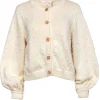 Emerson Fry - Ivory Cotton Puff Sleeve Textured Dot Cardigan Sz S