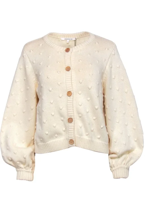 Emerson Fry - Ivory Cotton Puff Sleeve Textured Dot Cardigan Sz S