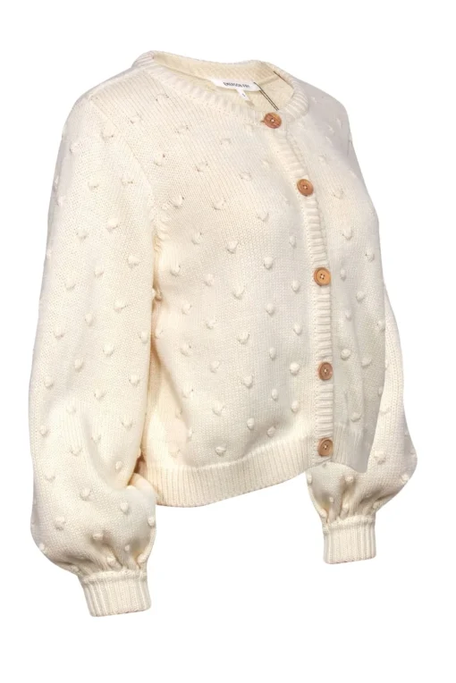 Emerson Fry - Ivory Cotton Puff Sleeve Textured Dot Cardigan Sz S