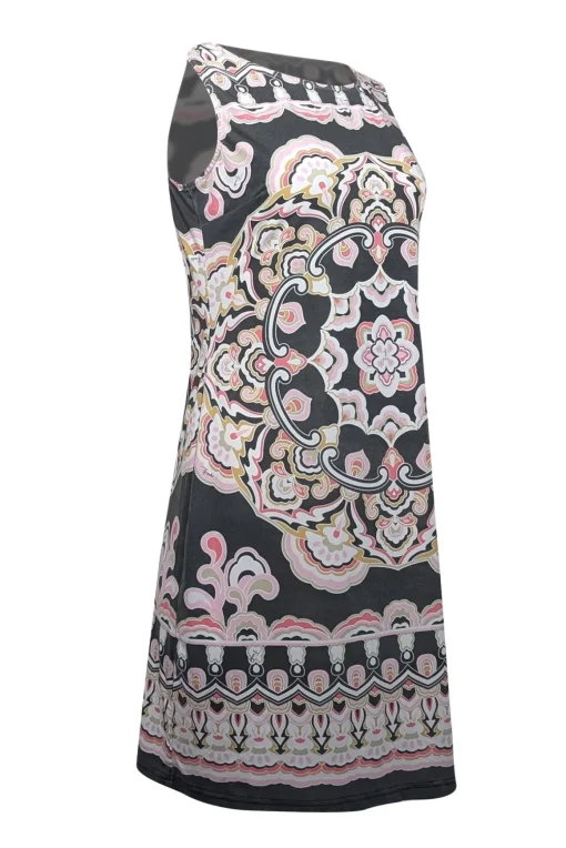 Emilio Pucci - Grey, Pink, & White Print Sleeveless Shift Dress Sz 6