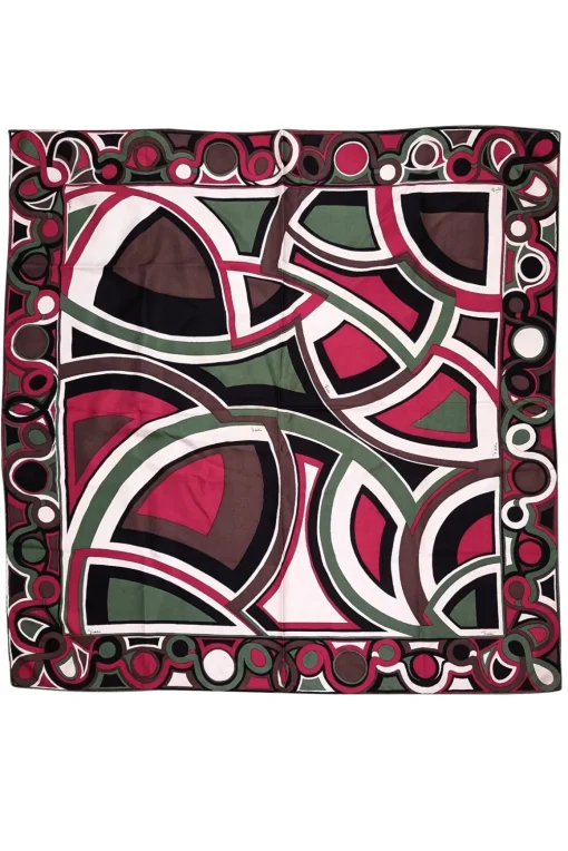 Emilio Pucci - Pink, Green, Brown, Black, & White Abstract Print Silk Scarf