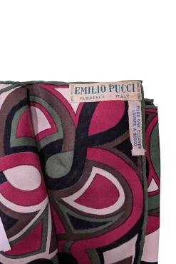 Emilio Pucci - Pink, Green, Brown, Black, & White Abstract Print Silk Scarf