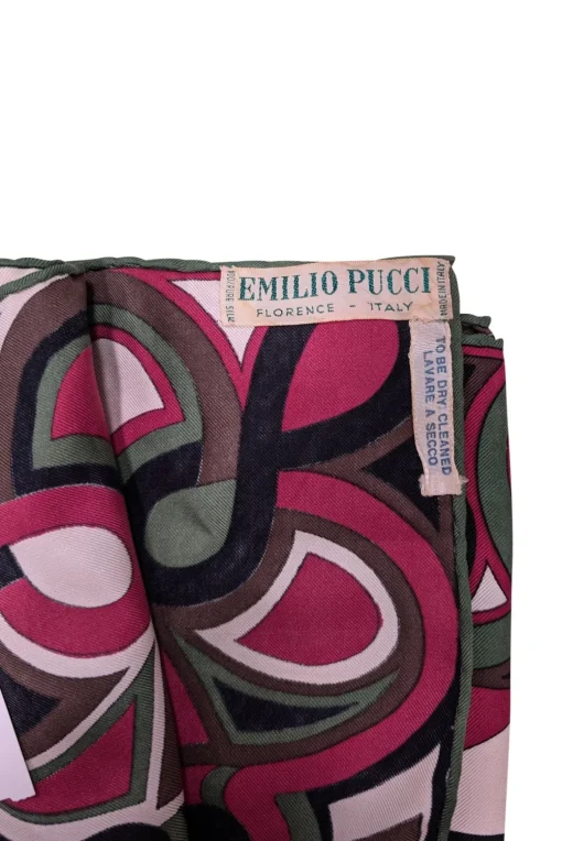 Emilio Pucci - Pink, Green, Brown, Black, & White Abstract Print Silk Scarf