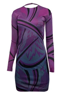 Emilio Pucci - Purple & Black Print Open Back Long Sleeve Dress Sz 4