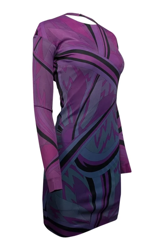 Emilio Pucci - Purple & Black Print Open Back Long Sleeve Dress Sz 4