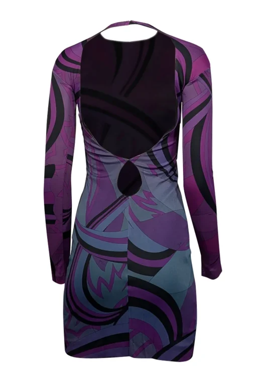 Emilio Pucci - Purple & Black Print Open Back Long Sleeve Dress Sz 4