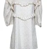 En Saison - Cream Long Sleeve Eyelet Mini w/ Ruffle Details Dress Sz L
