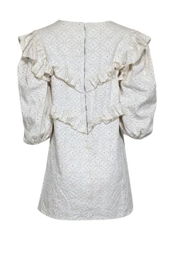 En Saison - Cream Long Sleeve Eyelet Mini w/ Ruffle Details Dress Sz L