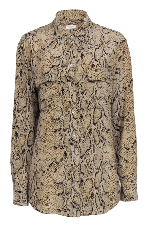 Equipment - Beige & Black Snakeskin Print Long Sleeve Button Front Sz M