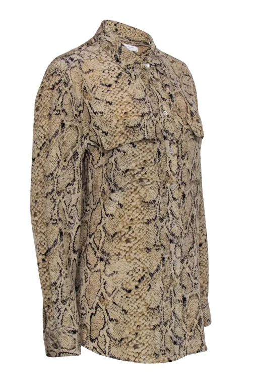 Equipment - Beige & Black Snakeskin Print Long Sleeve Button Front Sz M