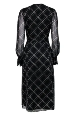 Equipment - Black & Beige Abstract Print Long Sleeve Midi Dress Sz 6