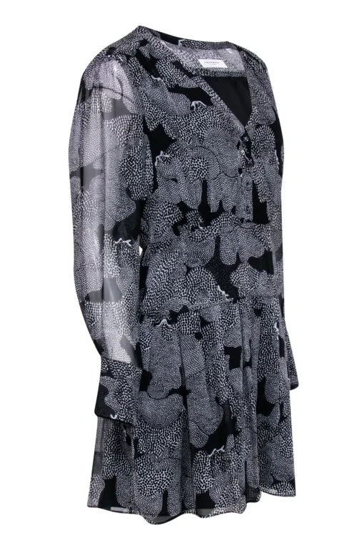 Equipment - Black & White Long Sleeve Abstract Print Dress Sz 6