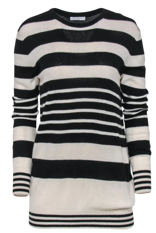 Equipment - Black & White Striped Tunic-Style Cashmere Sweater Sz S