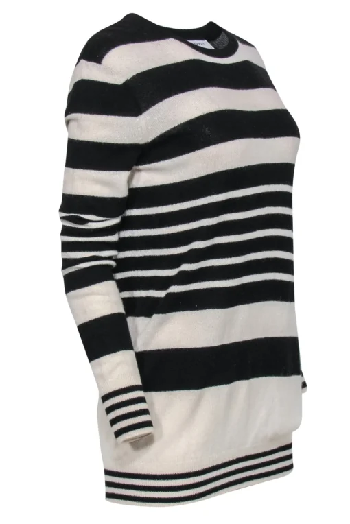 Equipment - Black & White Striped Tunic-Style Cashmere Sweater Sz S