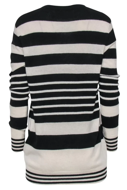 Equipment - Black & White Striped Tunic-Style Cashmere Sweater Sz S