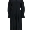 Equipment - Black Silk Pleated Midi Dress w/ Flared Sleeves Sz 6