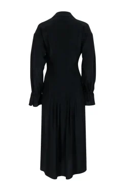 Equipment - Black Silk Pleated Midi Dress w/ Flared Sleeves Sz 6