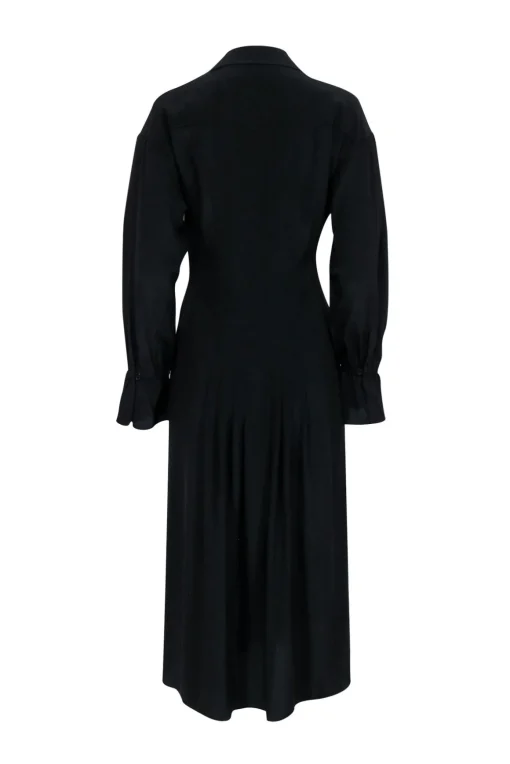 Equipment - Black Silk Pleated Midi Dress w/ Flared Sleeves Sz 6