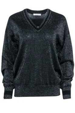 Equipment - Black Sparkle V-Neckline Swaeter Sz XS