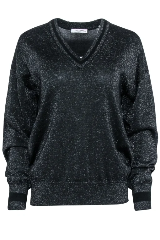 Equipment - Black Sparkle V-Neckline Swaeter Sz XS